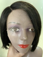 Angelbella-Peluca de cabello humano brasileño liso con división para mujeres negras, malla con división, parte lateral Bob, 150 de densidad, Bob corto en T