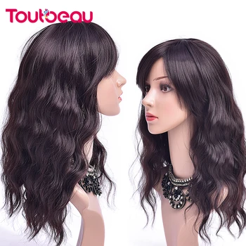 

Toutbeau Medium Wavy Wigs For Women Dark Brown Wigs With Bangs Natural Synthetic Wigs For Black Women Long Wavy Hair Wigs 16inch