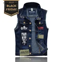 FALIZA, хип-хоп, Мужской дизайнерский джинсовый жилет с нашивками, рваный джинсовый жилет, мужской джинсовый жилет без рукавов, джинсовый жилет с потертостями, MJ-101