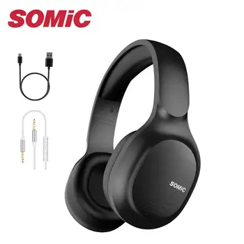 

SOMiC Bluetooth Headphones Wireless 72H Playtime CVC8.0 Noise Reduction Hi-Res Certified Sound Headset Comfortable to Wear MS300