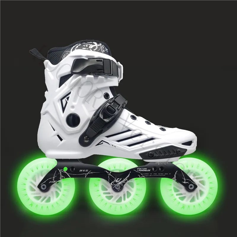Street Road Roller Skating Ptines with 110mm LED Shine Wheels for Young Boy Girl Inline Speed Skates Sneakers BLACK WHITE 3X110