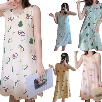 

Women Summer Korean Sweet And Lovely Nightdress Kawaii Ladies Oversized Sleeveless Sleepwear