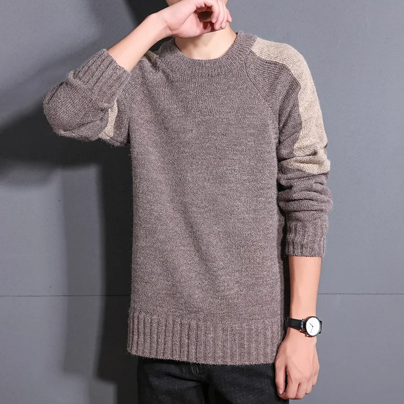 

Men's sweater Winter Korean version trend round neck pullover long sleeved casual loose sweater men core yarn sweater Handsome