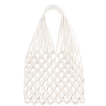 

1Pc Hand-hollowed-out Hand Woven Bag Sen Straw Woven Bag Degree Net Bag Beach Bag (White)