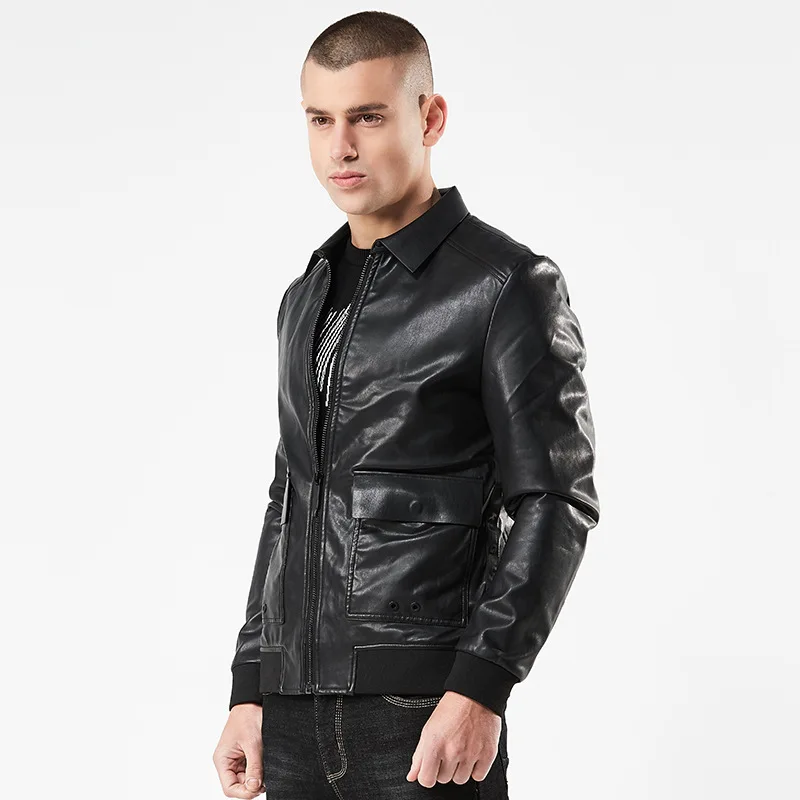 

2018 Spring And Autumn New Style Spring Fold-down Collar MEN'S PU Jacket Europe And America Slim Fit Short Locomotive Leather Co
