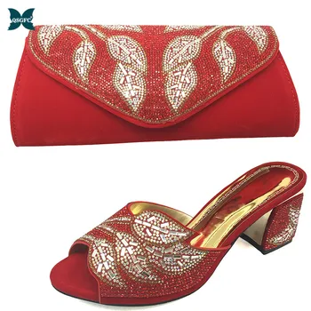 

New Arrival Italian design Ladies Shoes and Bags To Match Set Women Italian African Party Pumps Shoes and Bag in Red Color
