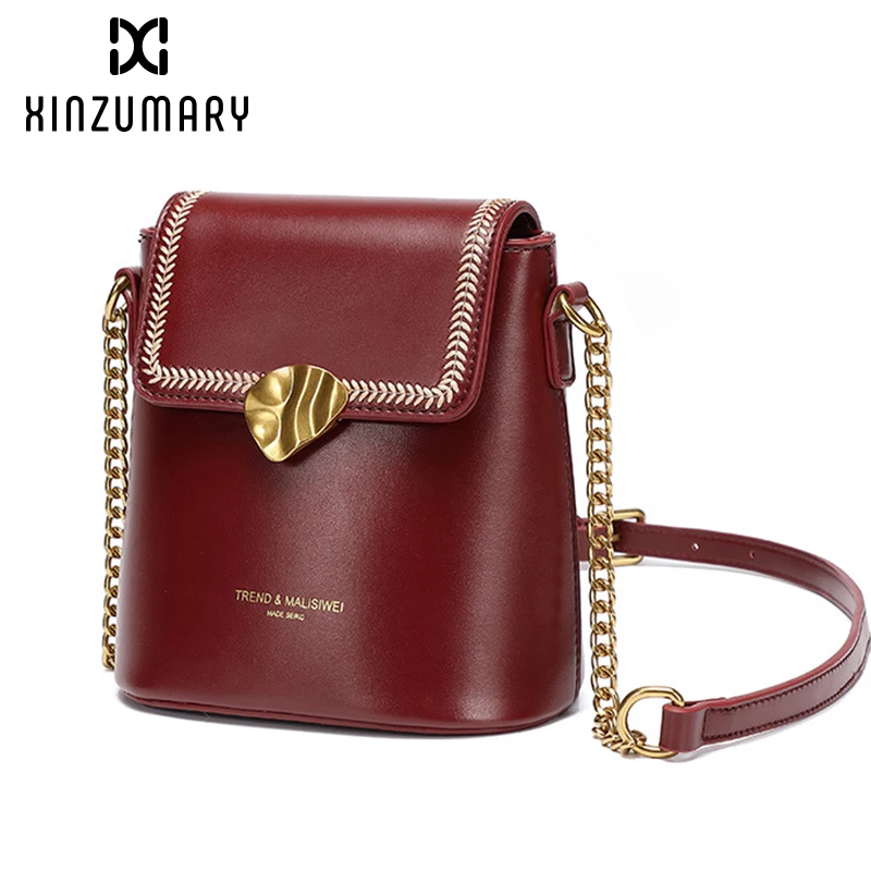 

Wine Red Autumn Winter Models Bucket Square Metal Letter Single Shoulder Strap Lock Buckle Messenger Bag Fashion Casual Street T