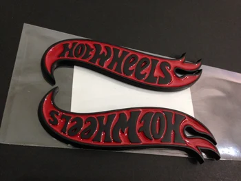 

1pair matte black & red Hot Wheels Flames Emblem Badge Hot Rod, Mustang, Camaro