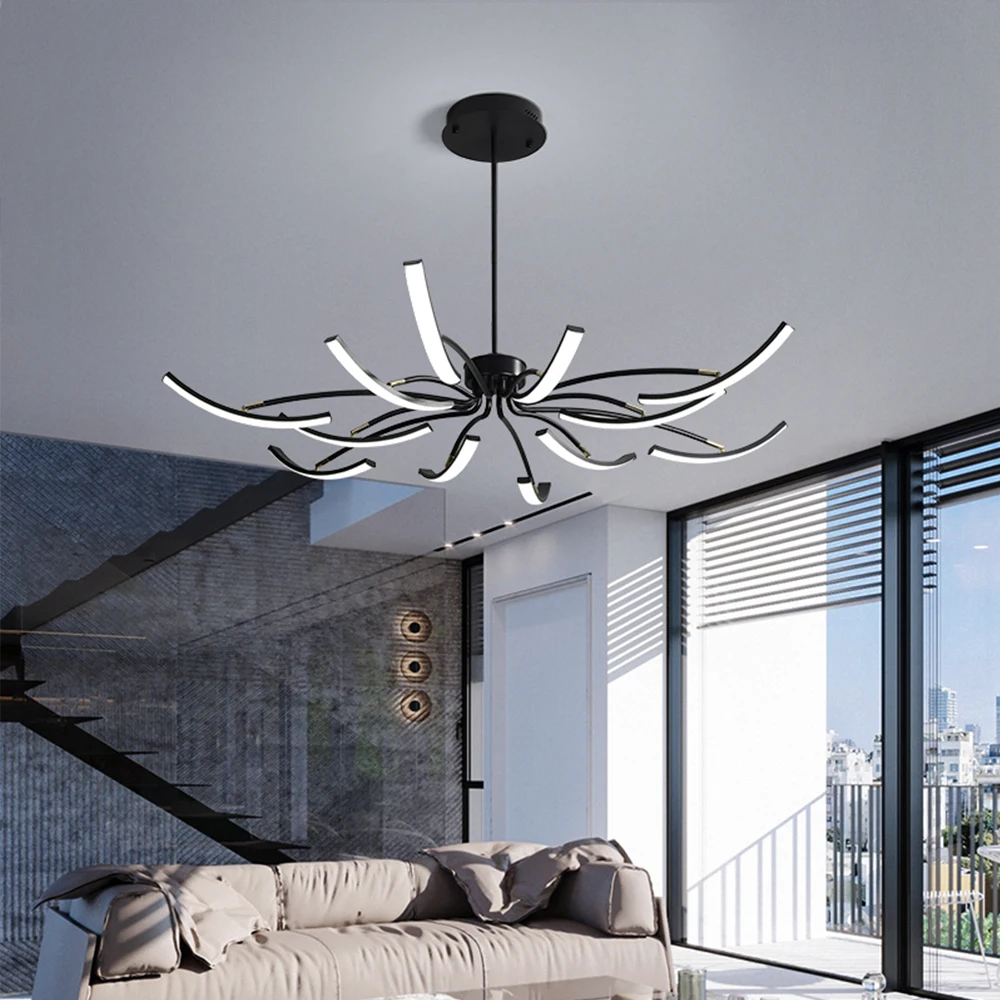 

Modern LED Rotatable Chandelier Lighting White Black Nordic Dimmable DIY Metal Pendant Light for Bedroom Living Room Dining Room