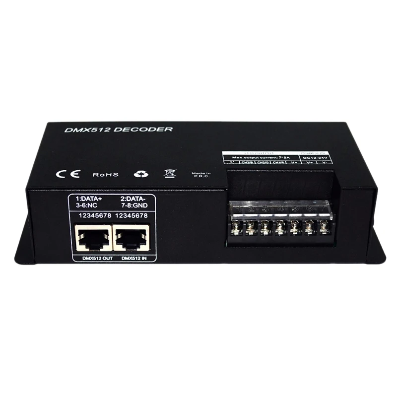 cheap NEW 3Ch Dc12 24V Rgbw Dmx 512 Decoder Led Controller,Rgb Led Dmx512 Decoder 3 Channelx8A For Led Strip Light