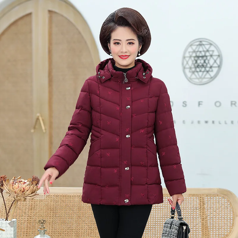 

Middle Aged And Elderly People WOMEN'S Cotton-padded Clothes Mom Winter down Jacket Cotton-padded Clothes Middle-aged Embroidery