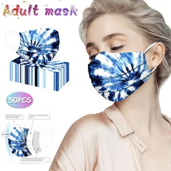 

50pc Adult Tie-dye Gradient Facemask Disposable Protection mask for face mouth Three Layer Non-woven Face Mask Earhook маска