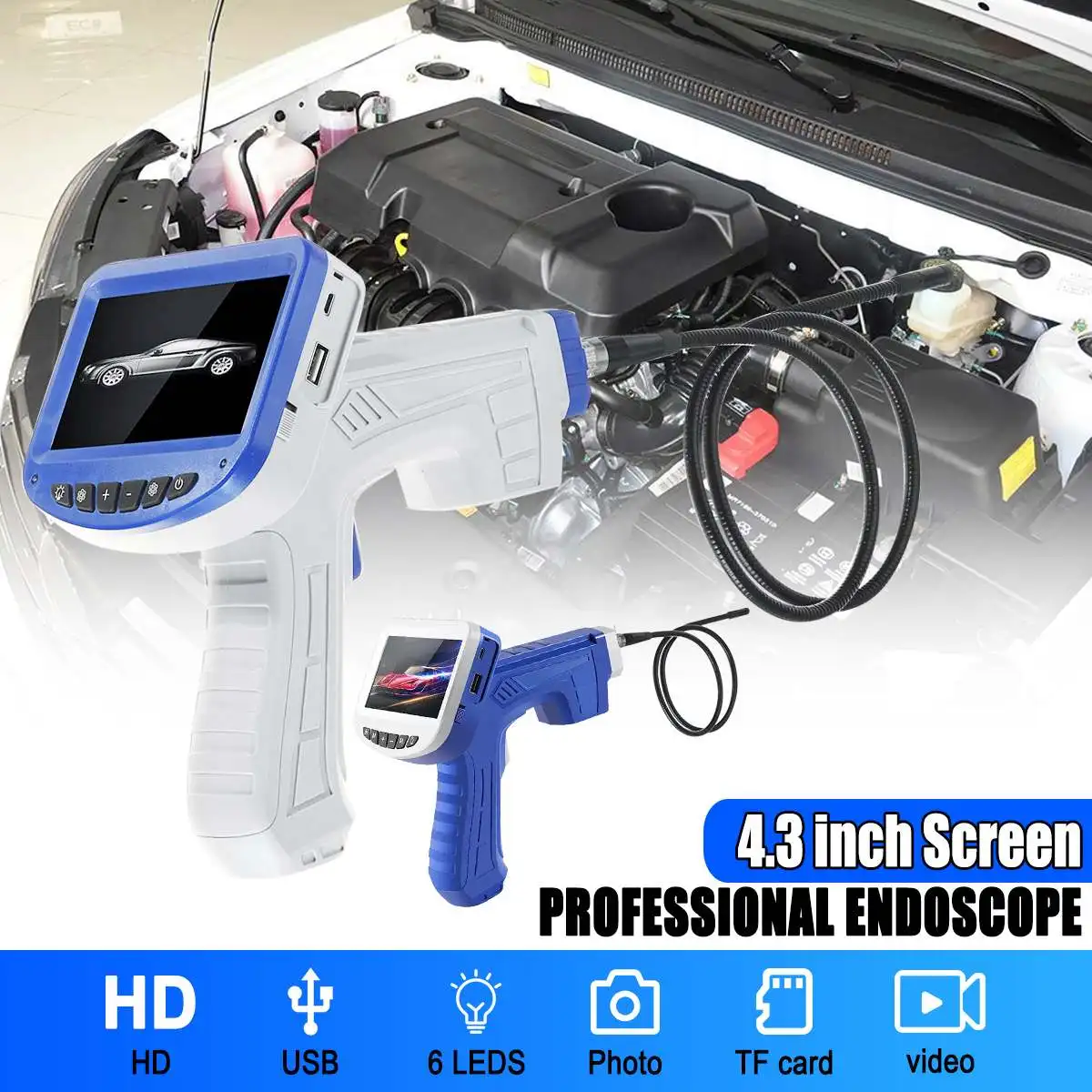 

8mm Digital Industrial Endoscope 4.3 inch LCD Borescope Videoscope with CMOS Sensor Semi-Rigid Inspection Camera Handheld Endosc