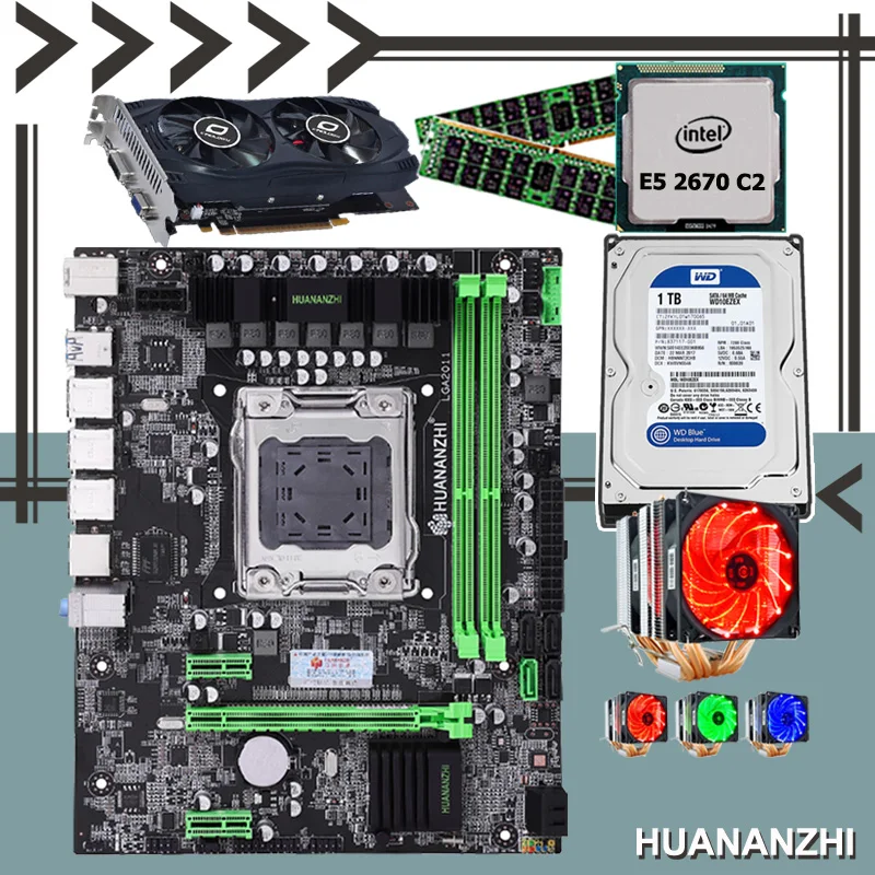 ^*Best Offers Good HUANANZHI X79 M-ATX discount motherboard CPU Xeon E5 2670 C2 6 heatpipe cooler RAM 2*8G 1600 RECC 1TB SATA HDD GTX750Ti 2G