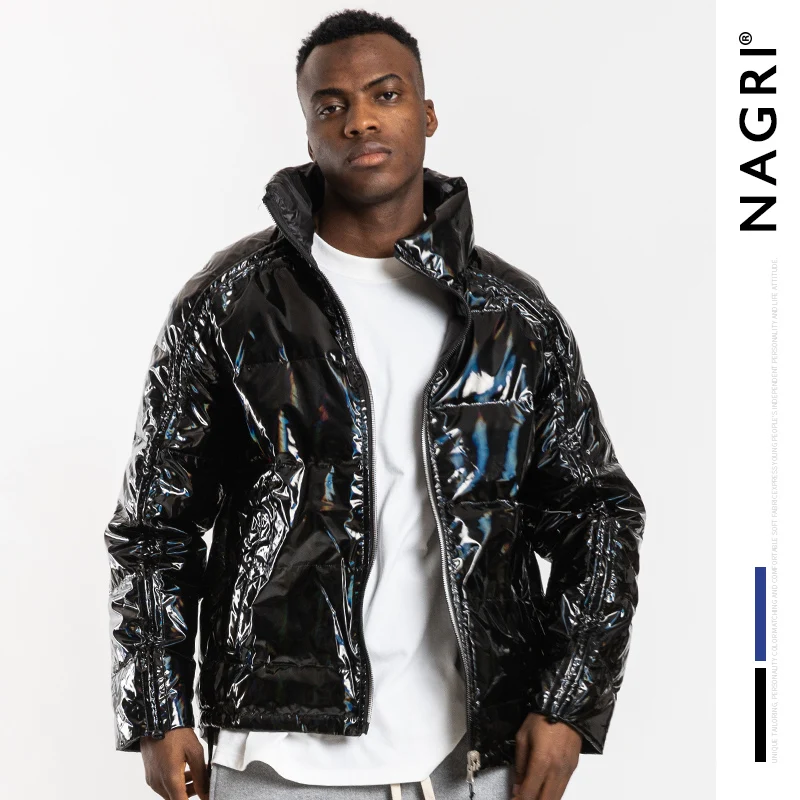 Хит, новинка, хип-хоп парка с капюшоном, цветная Светоотражающая Мужская ветровка, уличная одежда, Harajuku, зимняя стеганая куртка, Двустороннее пальто 3313