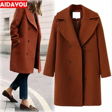 Зимнее теплое шерстяное пальто модное свободное с длинным рукавом на пуговицах размера плюс шерстяное Женское пальто ouc312