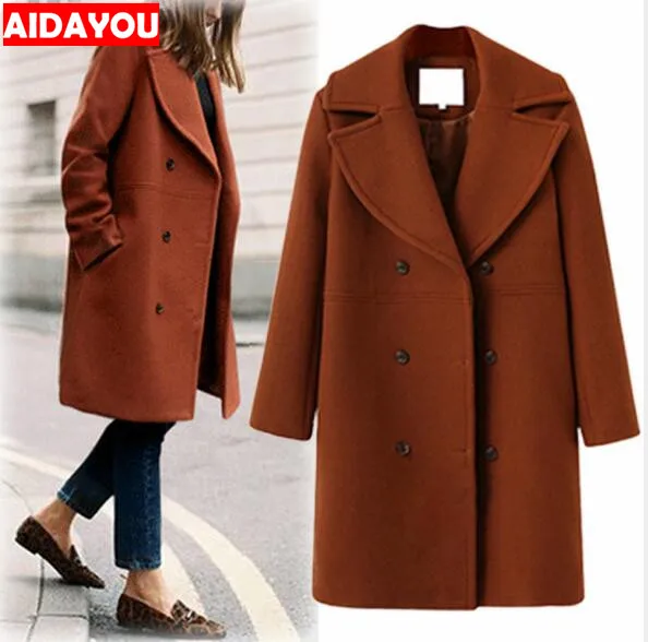 

Winter Warm Woolen Overcoat Fashion Loose Long Sleeve Button Plus Size Woolen Womens Jacket Coat ouc312