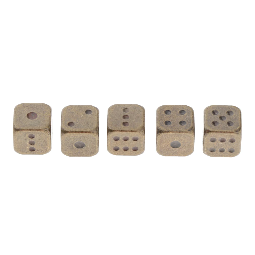 5 Pcs 6 Sided Dice Set Metal Tone Colors Dice with Gold Pips Round Corner Dice Role Playing Dice DIY Mahjong Accessories