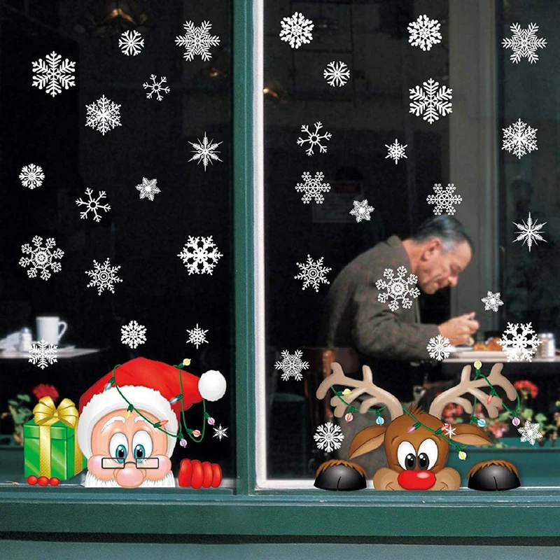 

Home Decor Christmas Stickers DIY Window Decals Snowflakes Santa Claus Reindeer Glass Sticker Removable Electrostatic Stickers