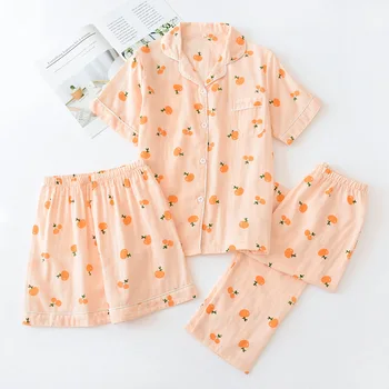 

High Quality Women Pajama PJ Set 3PCS Print Flower Sleepwear Nigwear Casual Female Pijama Sleep Suit Loose Cotton Home Wear