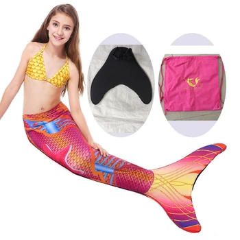 

One Piece Swimsuit Thicken Lycra Swimwear Ankle + Fishtail Mermaid Coloful Swimsuit Children's Cosplay Kids Swimming Flipper