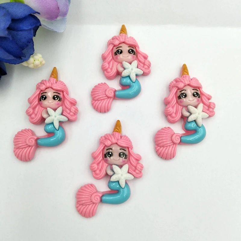 

8pcs/lot new kawaii flatback resin Unicorn Mermaid princess cabochons accessories simulated polymer clay cartoon princess girls