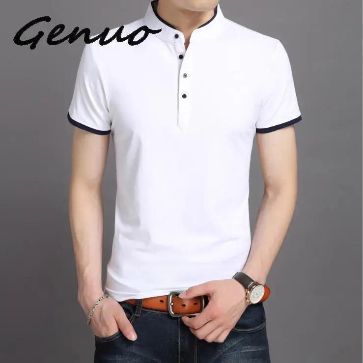 

Genuo New 2020 Cotton Short Sleeve T Shirt Men Clothes 2020 Summer Business Casual Mandarin Collar T-Shirt Men All-Match Tshirt