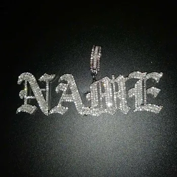 

Custom Name Pendant Necklace Old English Gothic Font Letters Iced Out CZ Bubble Men Women Charm Hip Hop Jewelry