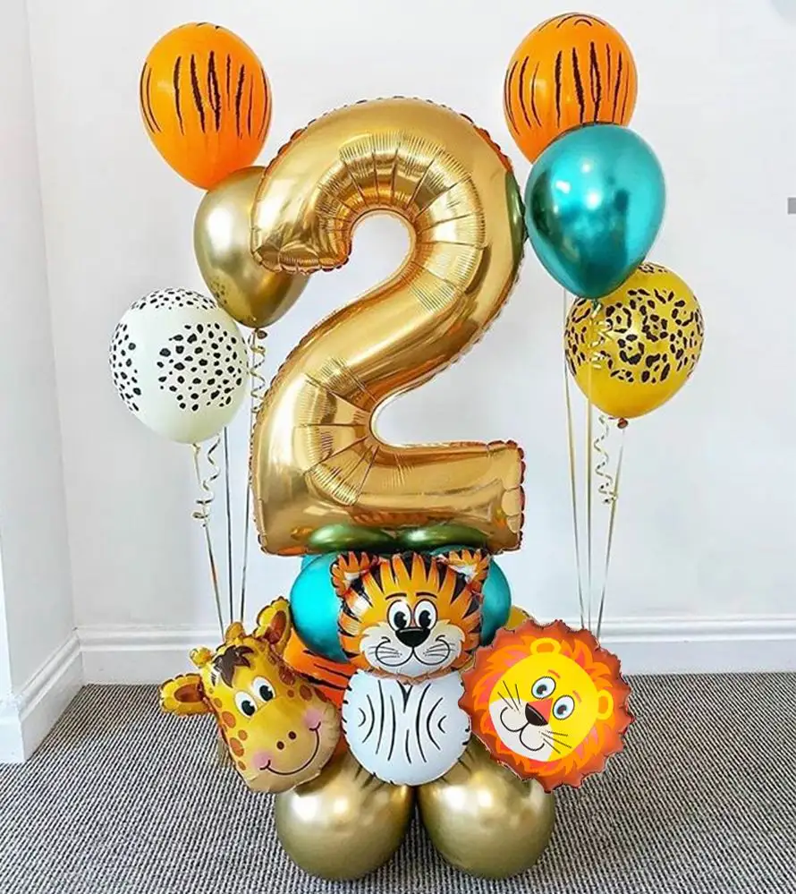 

18pcs Jungle Animal Balloons Set Chrome Metallic Latex Balloon 30inch Gold Number Globos Kids Birthday Party Baby Shower Decor
