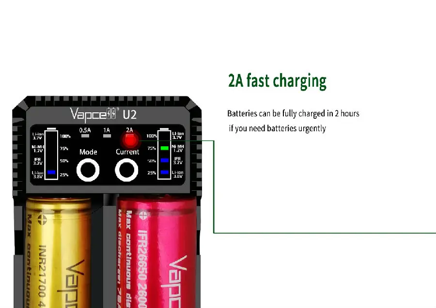 2шт VAPCELL 18650 батарея 3600mAh 35A аккумуляторная батарея с Vapcell U2 2A быстрое устройство для зарядки для дыма E-CIG мод