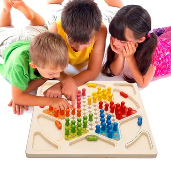 

Educational Children Wooden Toy Kids Building Blocks Checkers Flight Chess