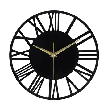 

Nordic Metal Roman Numeral Wall Clocks Retro Iron Art Black Gold Large Hanging Ornament Home Decoration Big Wall Clock Garden