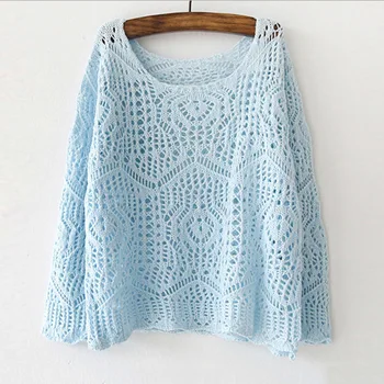 

2020 spring new Korean candy crochet hollow pierced sweater thin summer air conditioning women pullovers gown female 17168