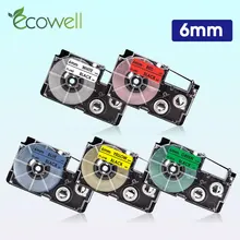 Ecowell 5pk cor mista XR-6WE para casio xr 6we XR-6RD XR-6BU XR-6YW XR-6GN etiqueta fita para casio KL-60 KL-120 KL-100 fabricante de etiquetas