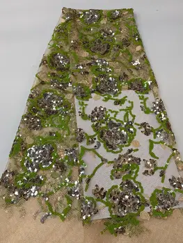 

Latest African Dry Lace Fabrics High Quality French Mesh Lace Fabric With Sequins High End Nigerian Voile Laces For Wedding