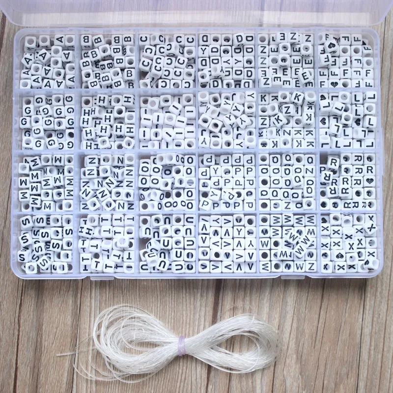 

1200pcs Cube Acrylic Beads Letter for Kid Diy Necklace Bracelets Beaded Material Plastic Alphabet Beads set of box