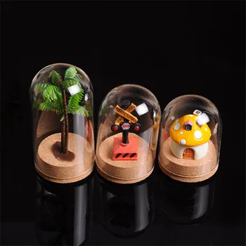 

Storage Bottle Glass Tabletop Dust Cover Cabochon Dry Flower Display Ornaments Wooden Base Handmade Home Decorative DIY Craft
