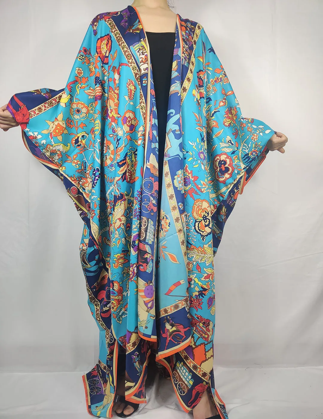 Plus Size Bohemian Kuwait Silk Floral Women's Full Length Kimonos