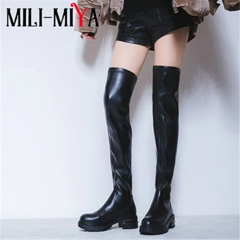 

MILI-MIYA Fashion Black Women Over The Knee Boots Platform Thick Heels Long Autumn WinterLadies Tight High Shoes Handmade