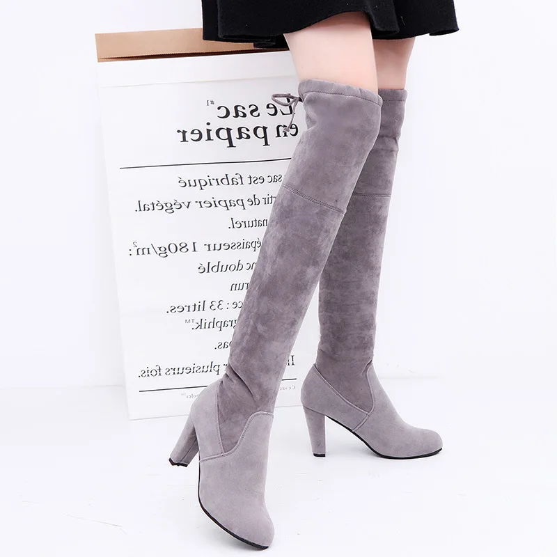 

2018 Autumn And Winter Large Size Hot Selling Europe And America Over-the-knee Boots Stretch Boots Thick with High Heels Thigh B