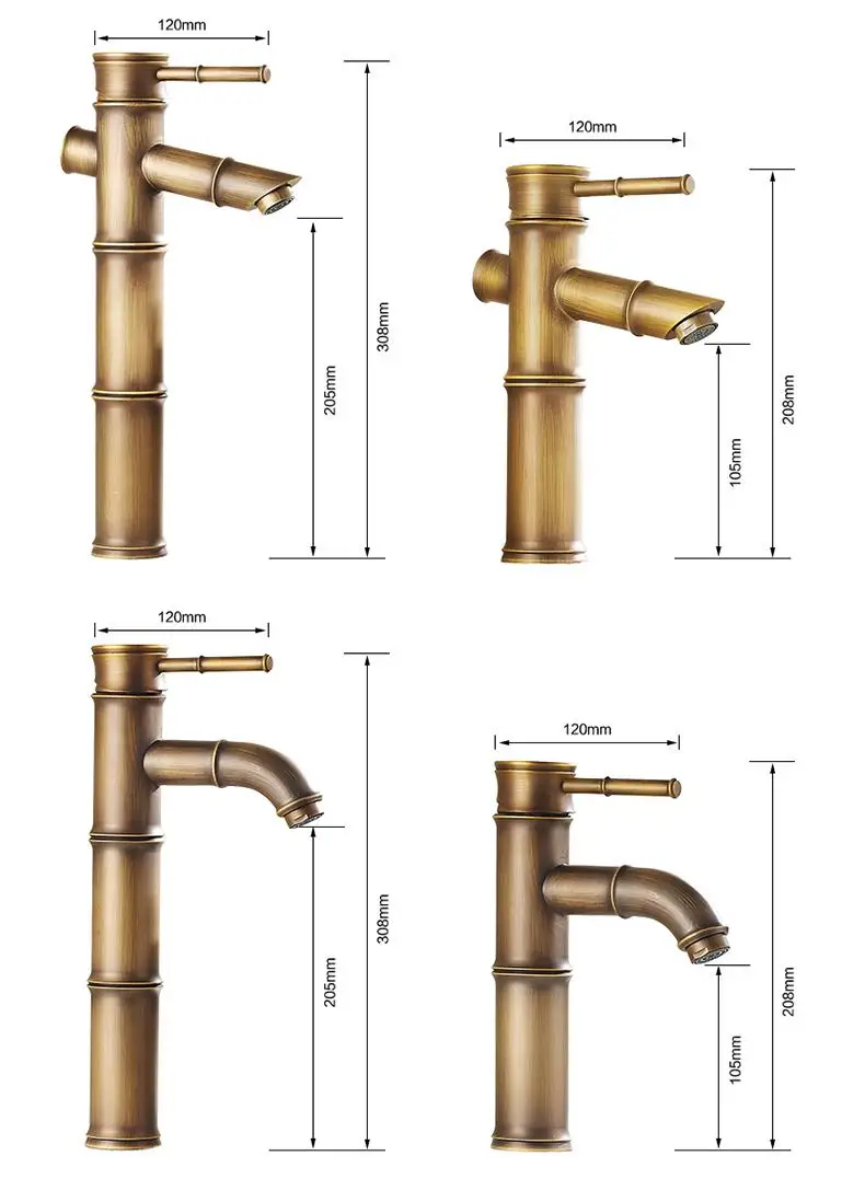 Кран для ванной комнаты, латунный Смеситель для раковины, роскошный кран, высокий, бамбук, горячая холодная вода, с двумя трубами, для кухни, для улицы, сада, туалета, краны