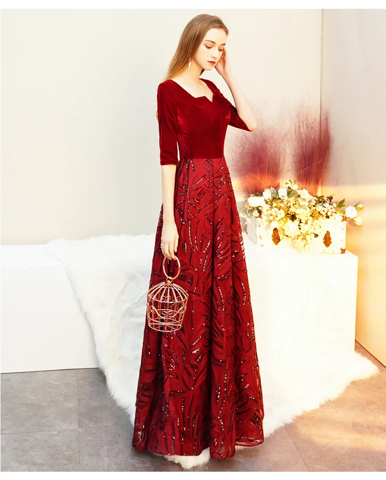 Wei yin AE0287 Robe De Soiree Новые Длинные вечерние платья с v-образным вырезом сексуальные роскошные вечерние платья с блестками цвета красного вина вечерние платья для выпускного вечера