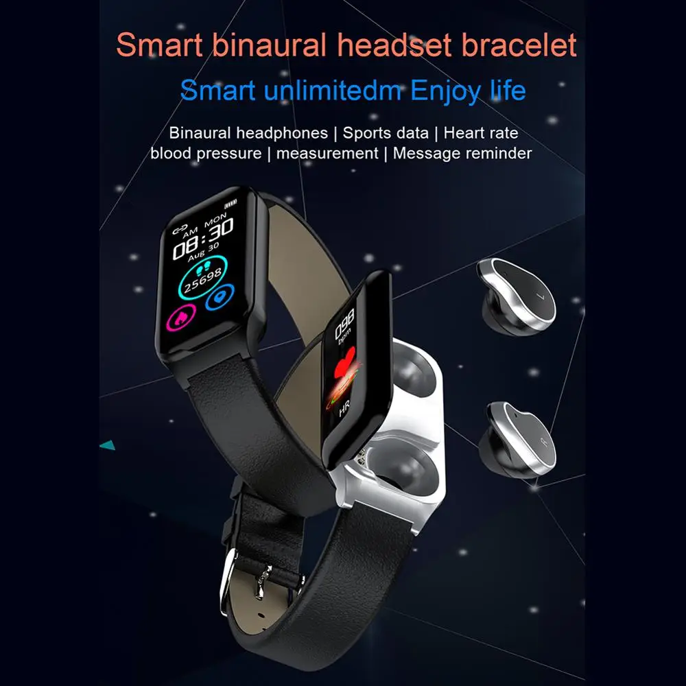 Smart Bracelet Wireless Bluetooth Earbuds 2-in-1 Bluetooth 5.0 TWS Fitness Health Tracker Smart Bracelet for iOS 8.0/Android 4.4