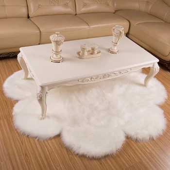 

Soft Artificial Sheepskin Rug Flower Shape Carpets Bedroom Mat Artificial Wool Warm Hairy Carpet Fur Area Rugs