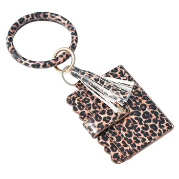 

Vintage Keychain Bracelet Wristlet Bangle Key Card Holder Large Round Keyring Leather Tassel for Women Girls with Wallet