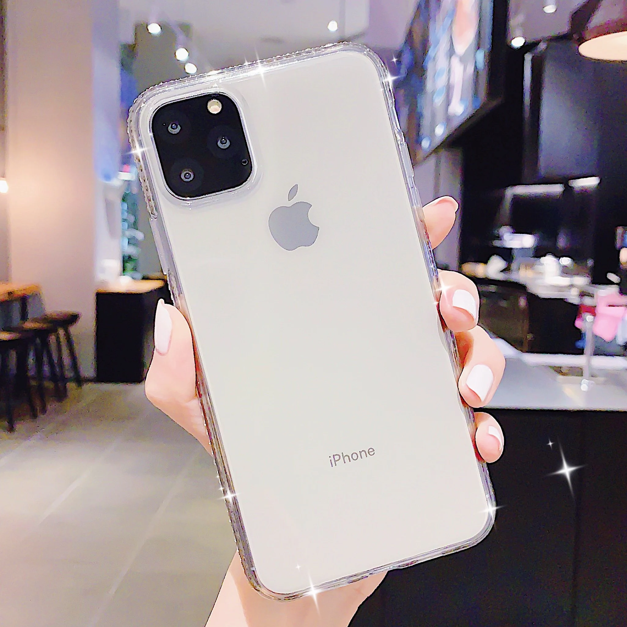 Прозрачный мягкий блестящий чехол яркого цвета с бриллиантами для iphone11 11 Pro Max XS X XS Max 6 6s 7 8 Plus TPU фиолетовый прозрачный чехол в подарок - Цвет: Black
