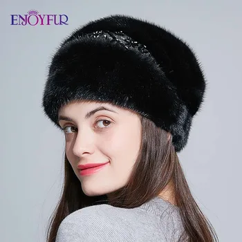 

ENJOYFUR whole mink fur hats for women winter elegant princess fur beanies russian style warm fur caps 2019 new fashion