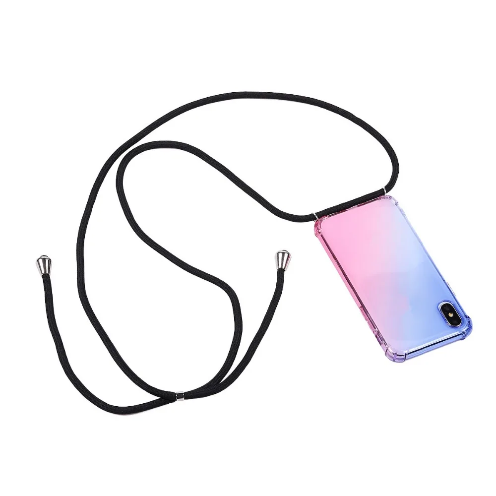 Rainbow aurora transparent phone case for iphone X Xs max XR 7 8 6 6s plus lanyard shoulder strap rope cord cover coque |