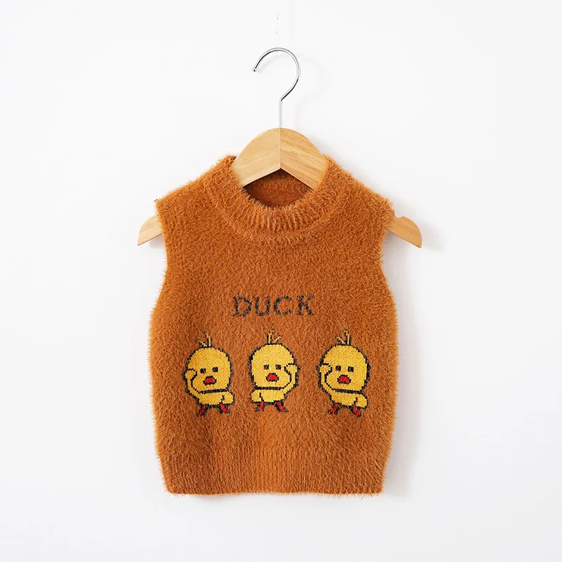 1-4Y Baby Boys Girls Sweaters Waistcoat Cute Duck Toddler Kids Sweater Soft Warm Sleeveless Vest Autumn Winter Sweaters For Girl