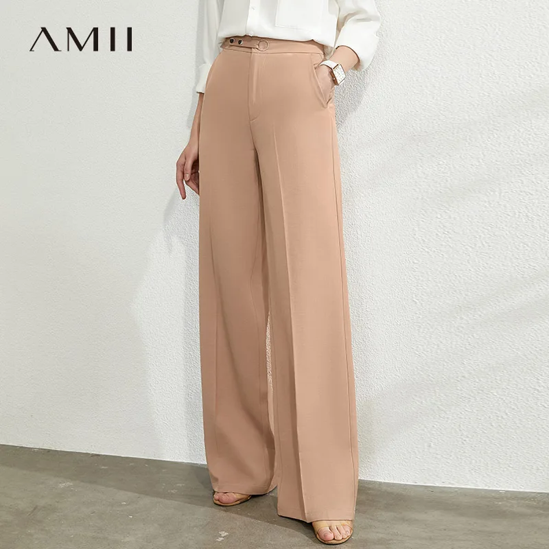 AMII Minimalism Spring Summer Solid High Waist Wide Leg Women's Pant Women Loose Fashion Causal Long Pants 12040239 AMII Minimalism Spring Summer Solid High Waist Wide Leg Women's Pant Women Loose Fashion Causal Long Pants 12040239
